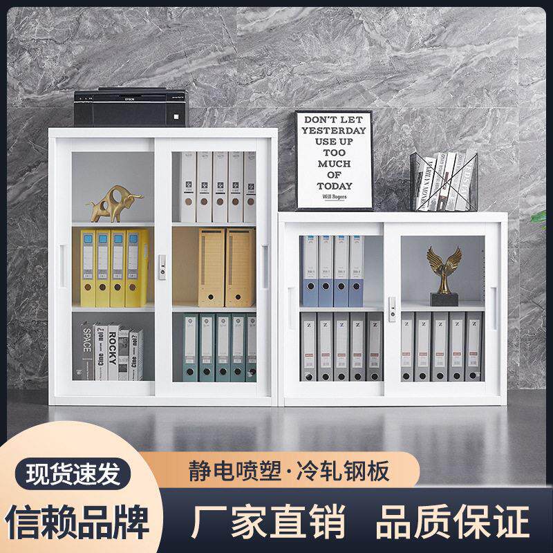 办公室文件柜移门矮柜铁皮柜资料柜阳台储物柜带锁玻璃推拉门书柜