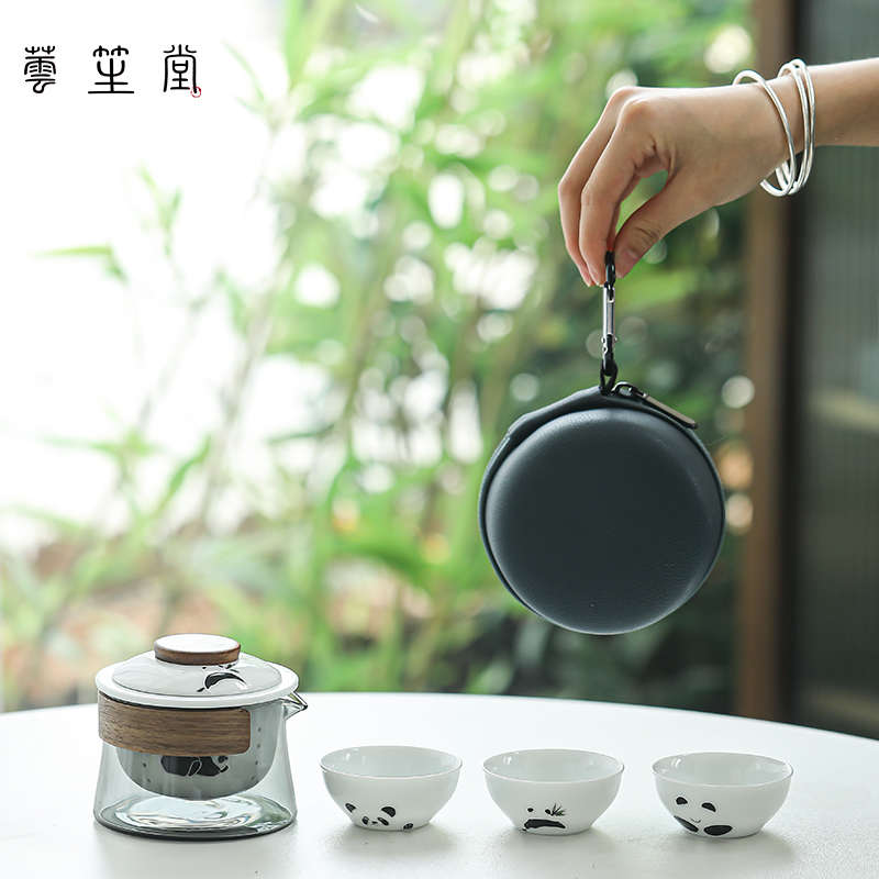玻璃快客杯便携式旅行茶具套装一壶三杯收纳包户外随身旅游泡茶杯