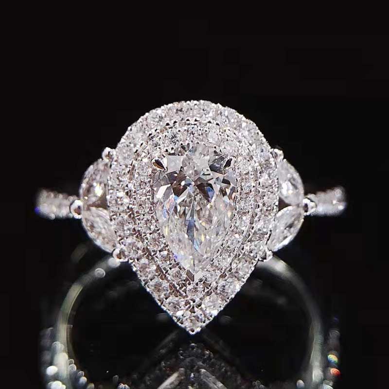 0.5克拉E颜色VVS2净度EX VG全新 水滴型梨形钻石GIA证书送18K戒托