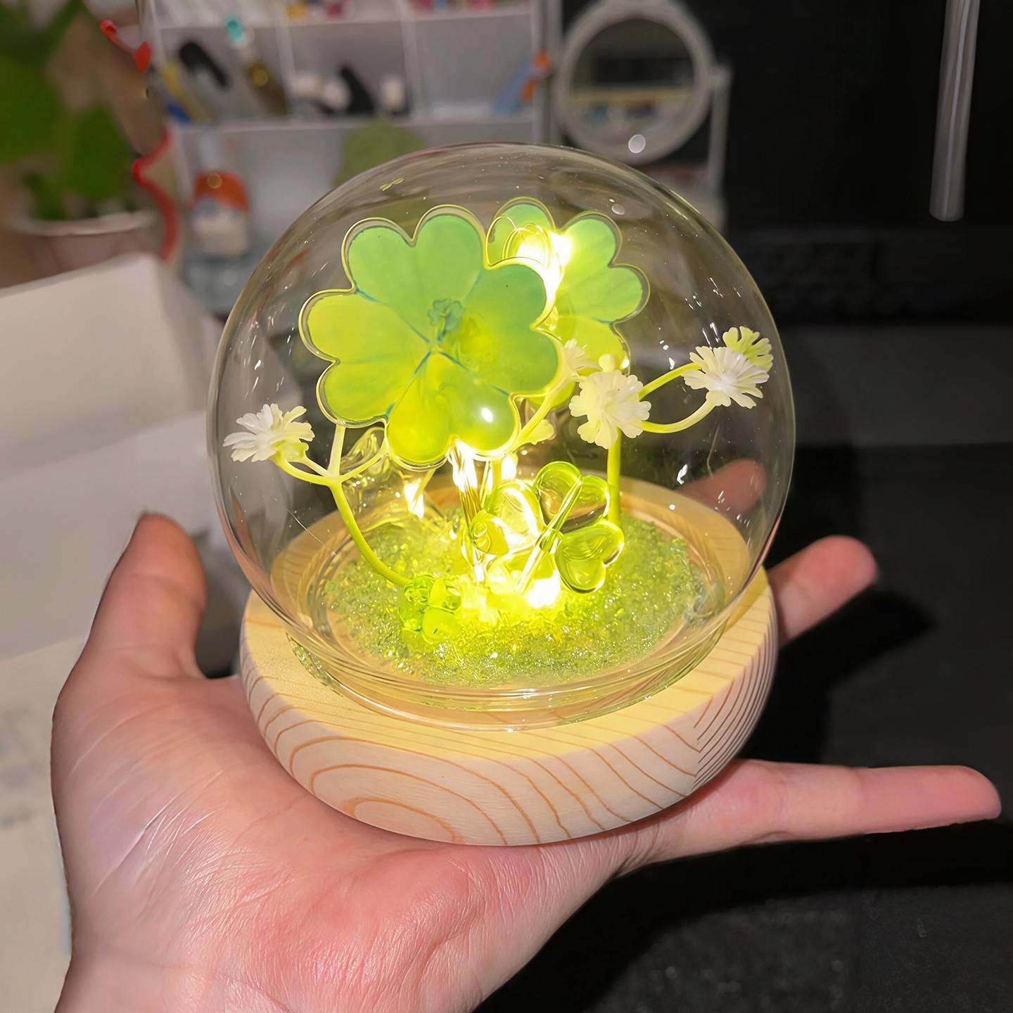 四叶草水晶球小夜灯手工diy材料包桌面装饰摆件送闺蜜女朋友礼物.