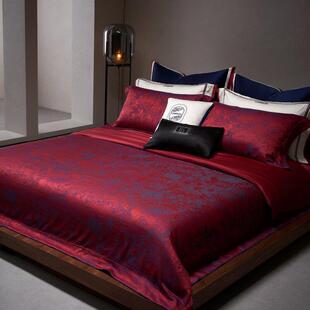 160支进口匹马棉色织提花高端西式 婚庆四件组红色高级感结婚床品4