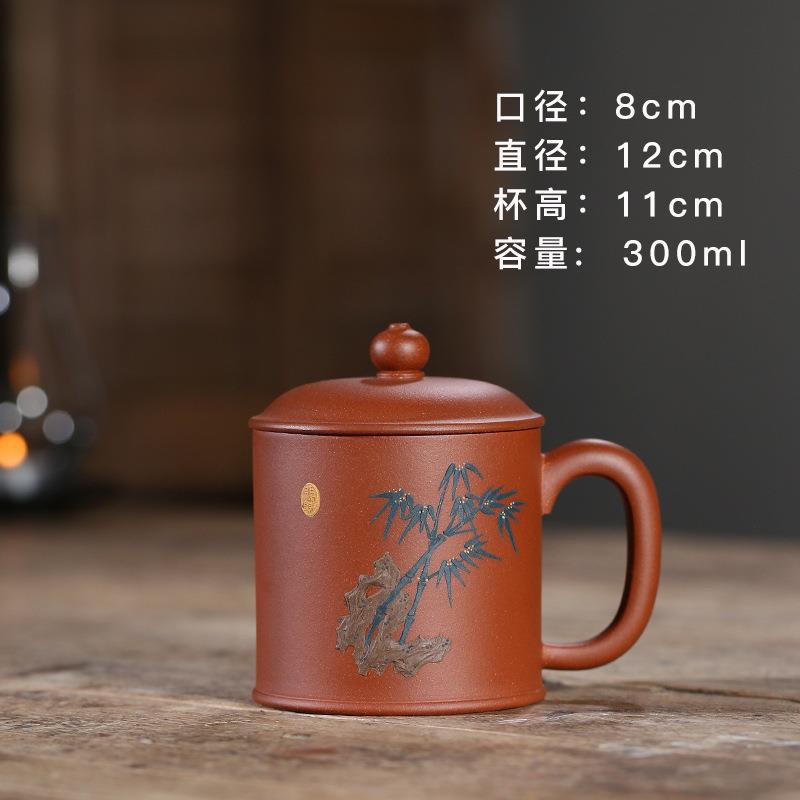 紫砂小品盖杯 宜兴纯全手工泥绘山水花鸟办公室茶杯女士用