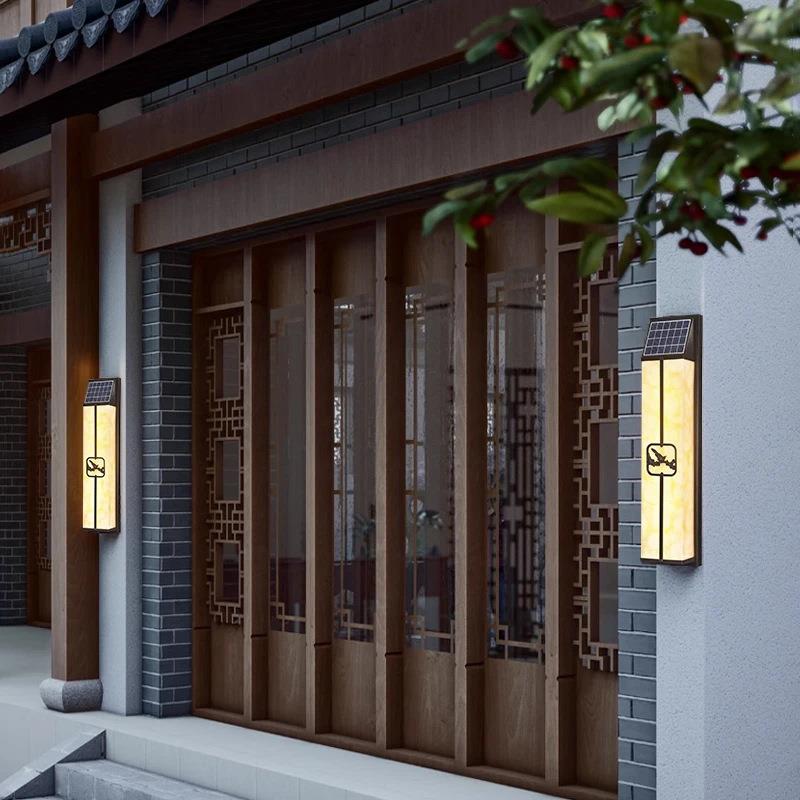 店外太阳能户外云石壁灯墙灯新中式别墅大门新中式仿灯室外公园酒