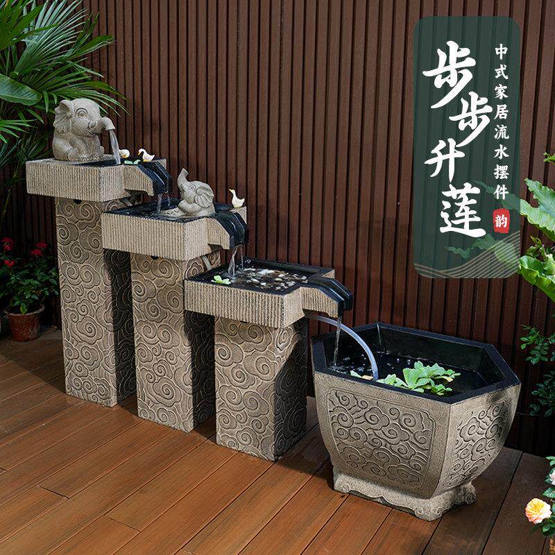 户外鱼池阳台成品古法养鱼缸大象流水摆件循环水水系景观庭院造景
