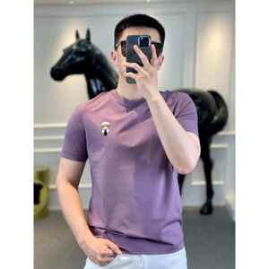 夏季新品欧洲站高端男丝光棉简约t恤潮流时尚圆领轻奢修身短袖男