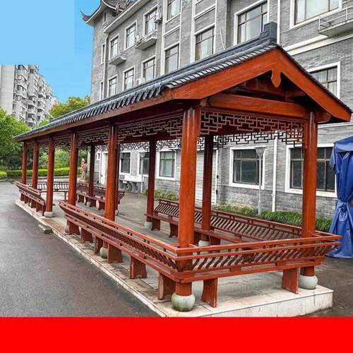 户外长廊凉亭古建防腐木小青瓦连廊景区徽派苏式庭院中式文化长廊