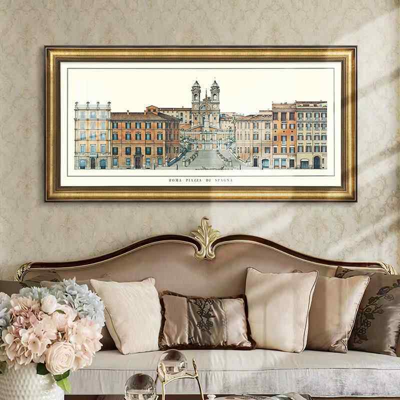 美式客厅沙发背景墙装饰画书房玄关走廊过道办公室一整幅建筑挂画