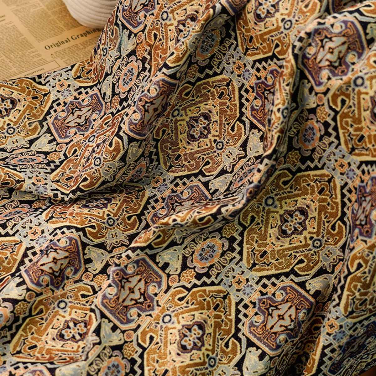 国风蒙古袍金丝拜年服粗纺提花面料秋冬厚实四件套桌布装饰布料