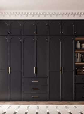 法式复古风黑色衣柜小户型轻奢网红衣橱储物柜卧室经济型现代简约