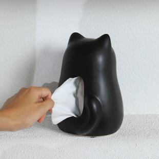 现代简约猫咪陶瓷纸巾盒摆件 创意纸抽盒客厅玄关茶几桌面装饰品