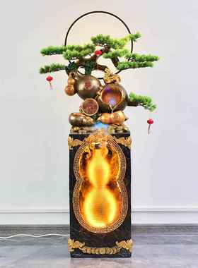 流水幕墙酒店前台入户迎宾别墅客厅鱼池景观假山喷泉落地装饰摆件