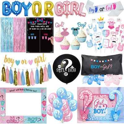 Gender Reveal性别揭示迎婴派对布置海报装饰气球Boy or Girl拉旗