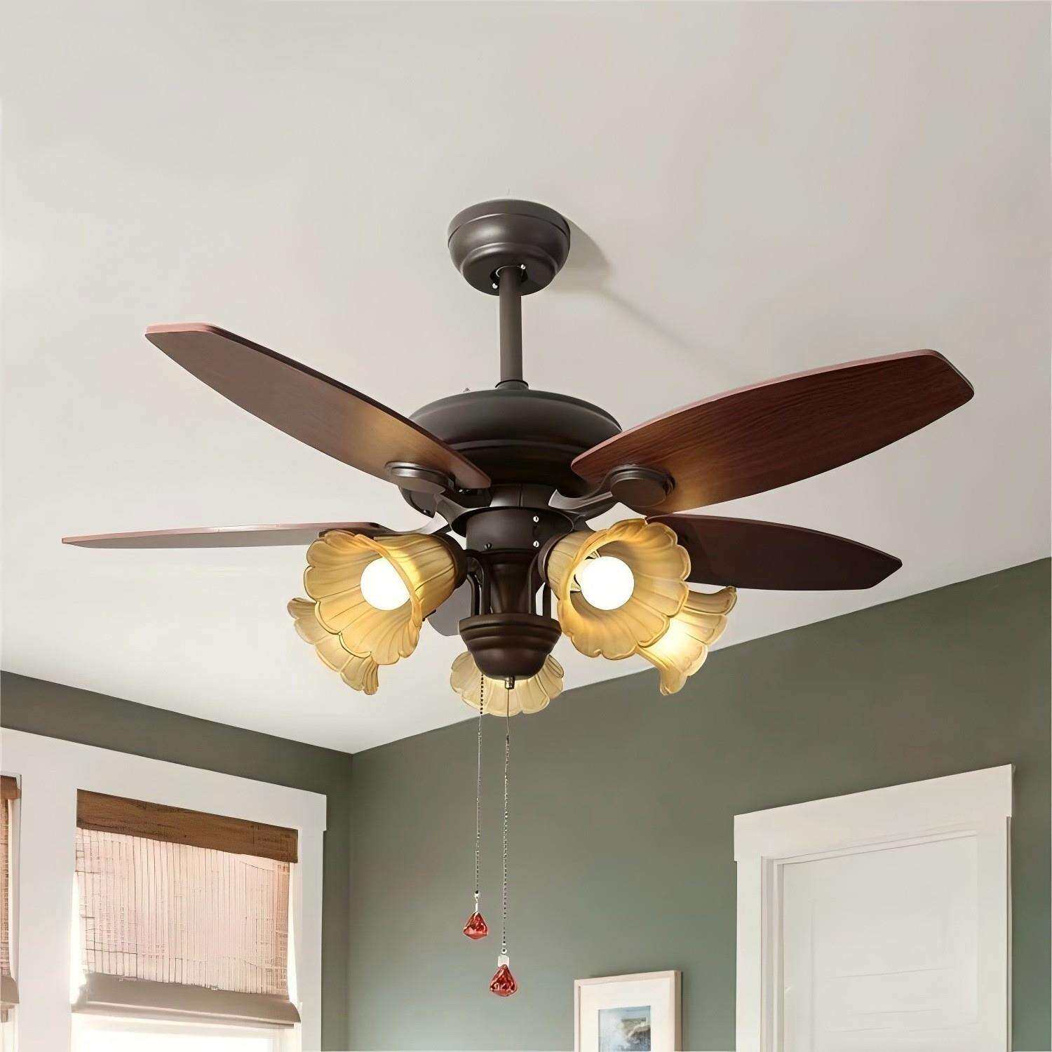 美式餐厅风扇灯家用一体吊扇灯创意个性客厅卧室饭厅店铺复古灯具