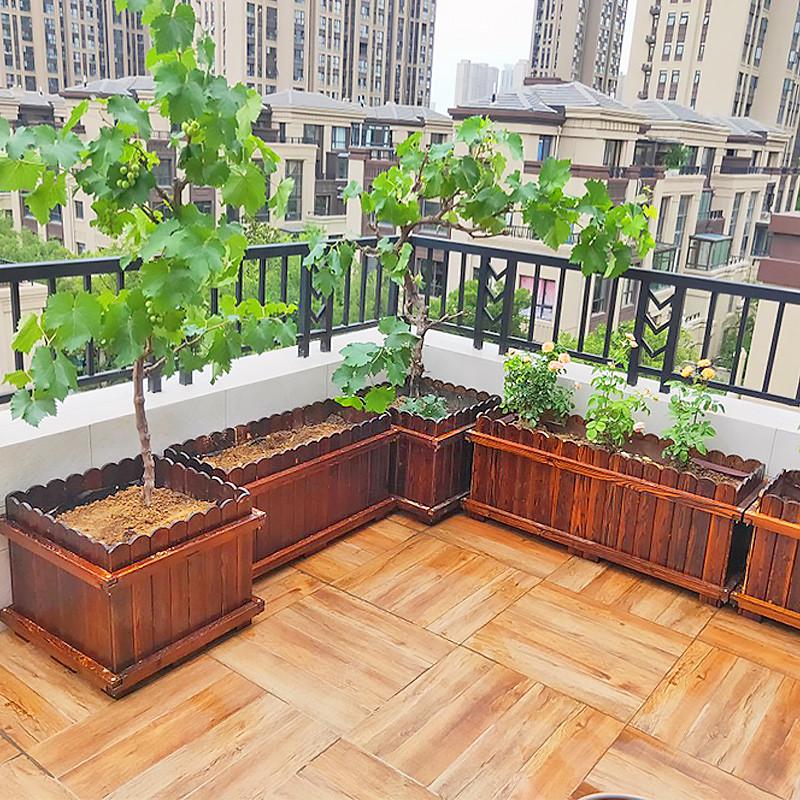 防腐木花箱户外庭院长方形种植箱碳化木花箱大花盆楼顶阳台种菜