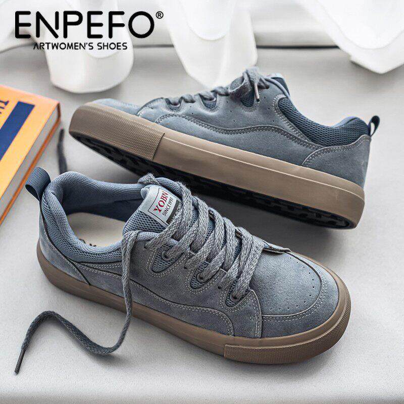 ENPEFO轻奢男鞋秋季潮流百搭学生板鞋港风覆古皮面休闲鞋男生鞋子