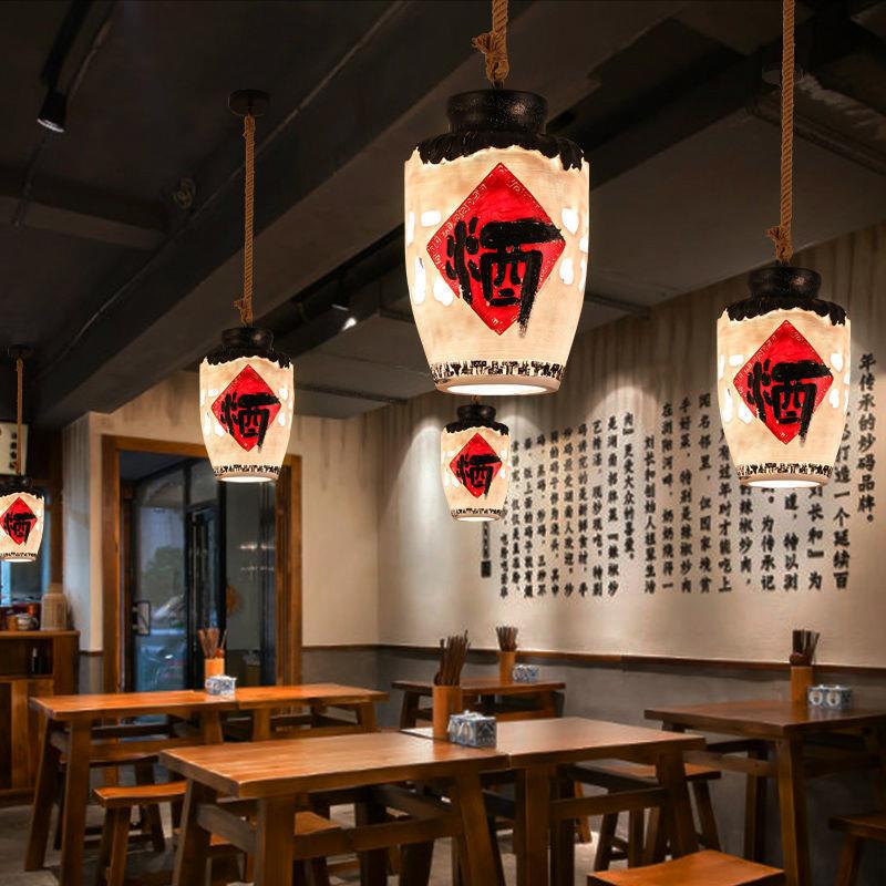 酒坛吊灯中式复古创意餐厅饭店酒馆大门灯民宿客栈装饰火锅店灯具