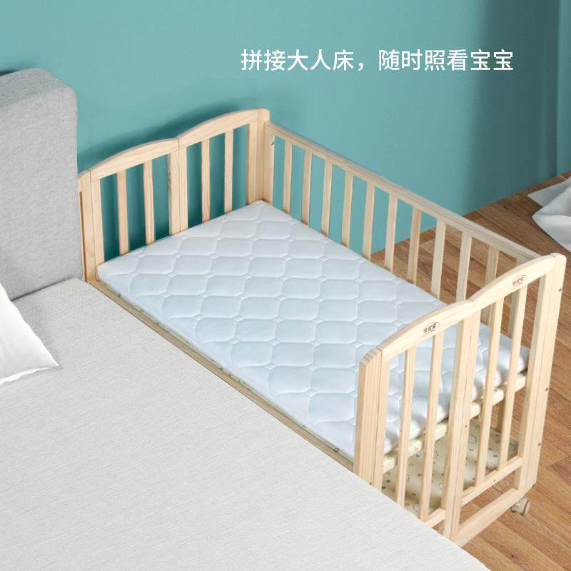 桌?变免安装婴儿床实木无漆宝Fh($%px}宝摇篮床可折拼叠多功能书