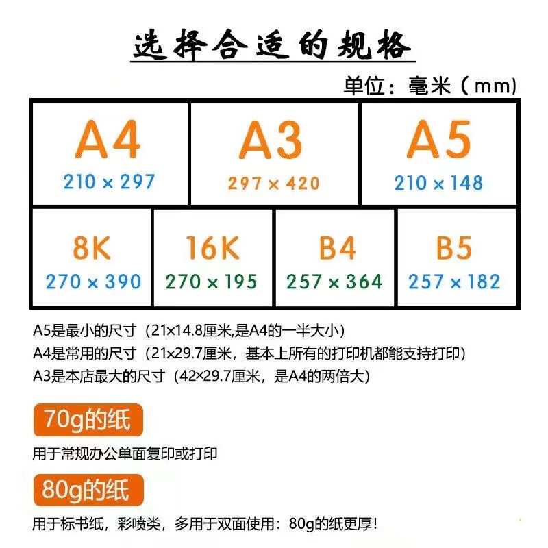 A4纸打印复印纸70g单包500张a4办公用品白纸草稿纸定制a5整箱80g
