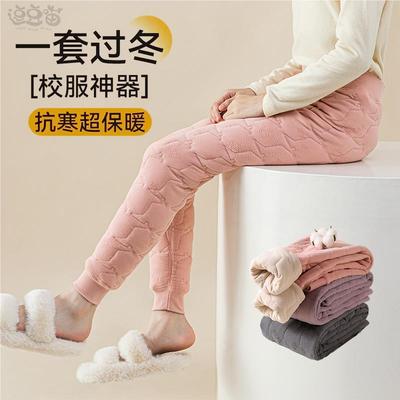 儿童保暖裤学生校服神器东北德绒棉裤加厚男童女童羊毛绒裤秋冬裤