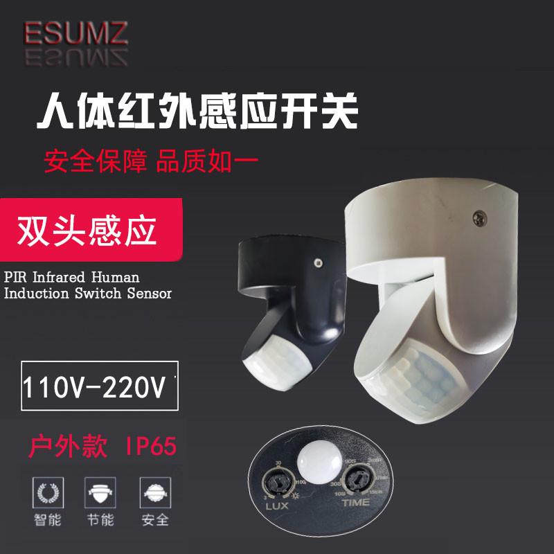 双探头户外人体红外感应开关220v防水IP65楼梯道智能高灵敏感应器