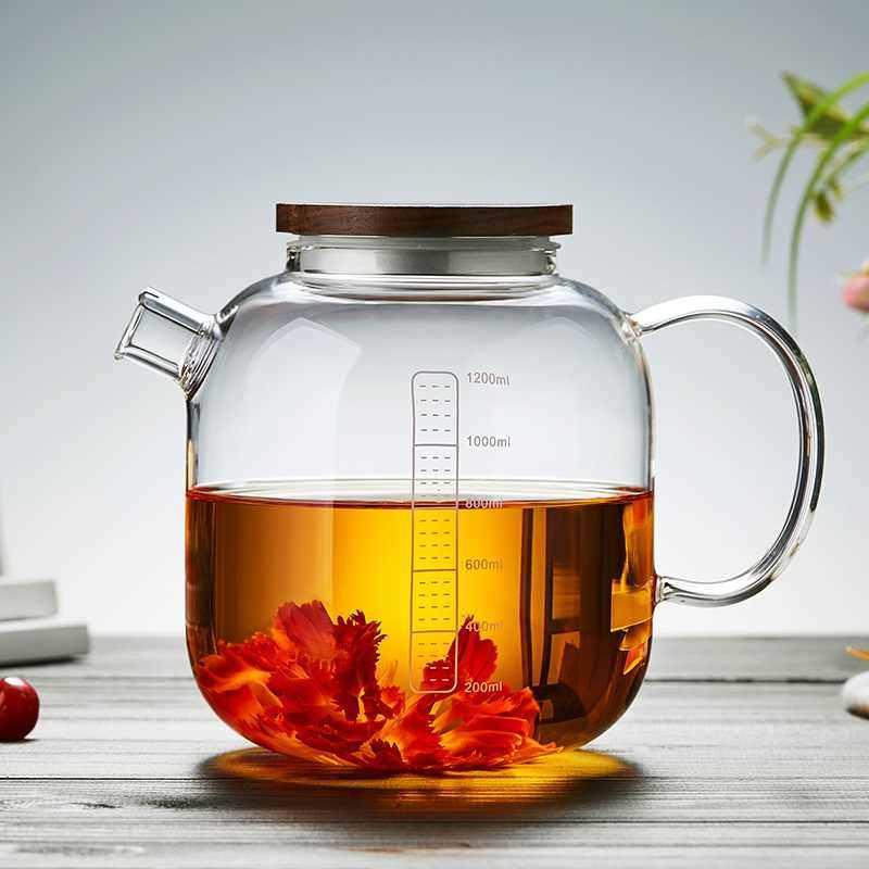带刻度水壶高硼硅玻璃壶耐高温烧水煮茶壶茶水分离泡茶茶壶冲茶壶
