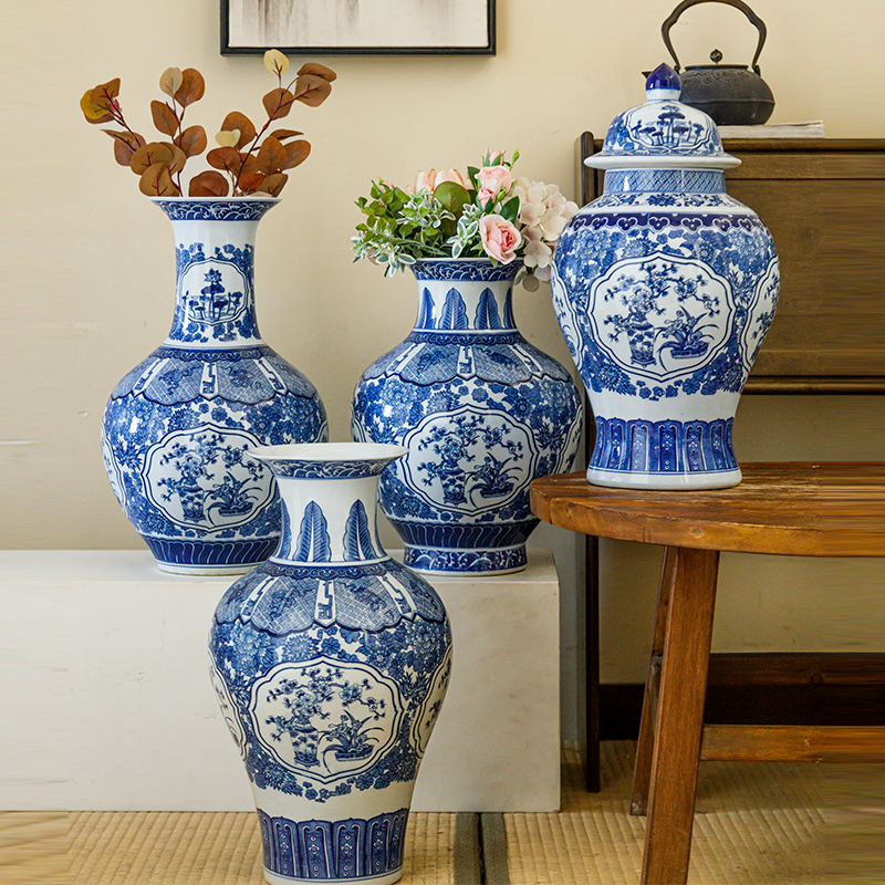 景德镇落地花瓶半手绘开窗别墅高档陶瓷花瓶玄关陶瓷大花瓶陶瓷