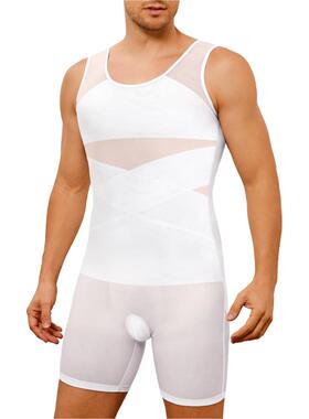 Men's Shapewear Bodysuit, Breathable Mesh Fabric, Four-Panel
