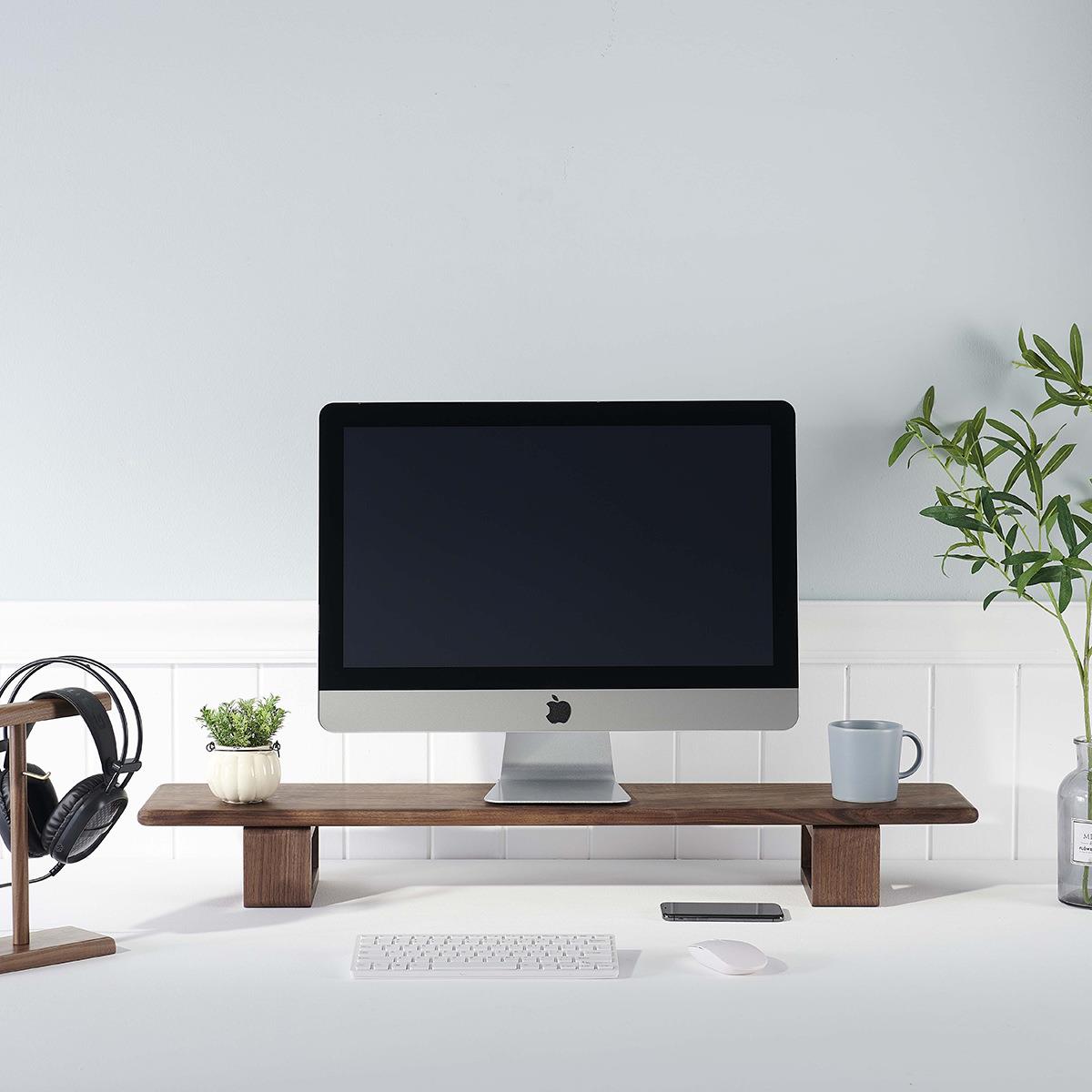 显示器架木质办公室桌面收纳置物架胡桃木电脑显示屏支架实木