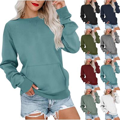 Womens round neck hoodless kangaroo pocket wool long