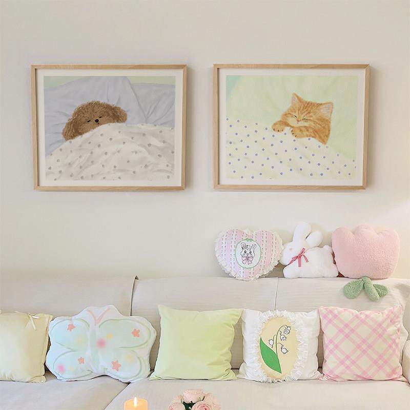 ins风卡通可爱猫狗挂画卧室儿童房温馨壁画电表箱装饰画开关遮挡