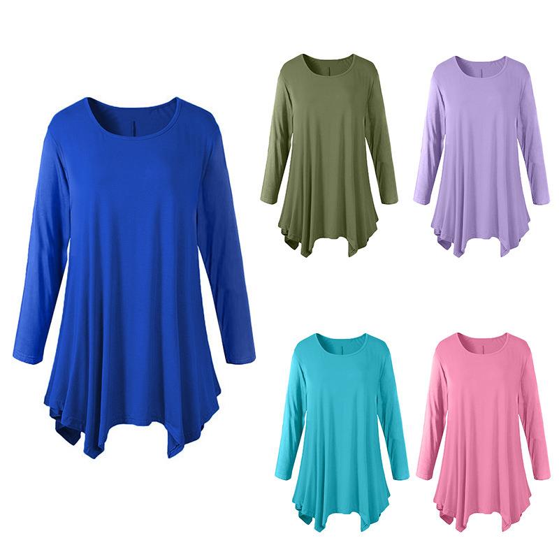 shirt bottoming color solid neck round loose T-shirt