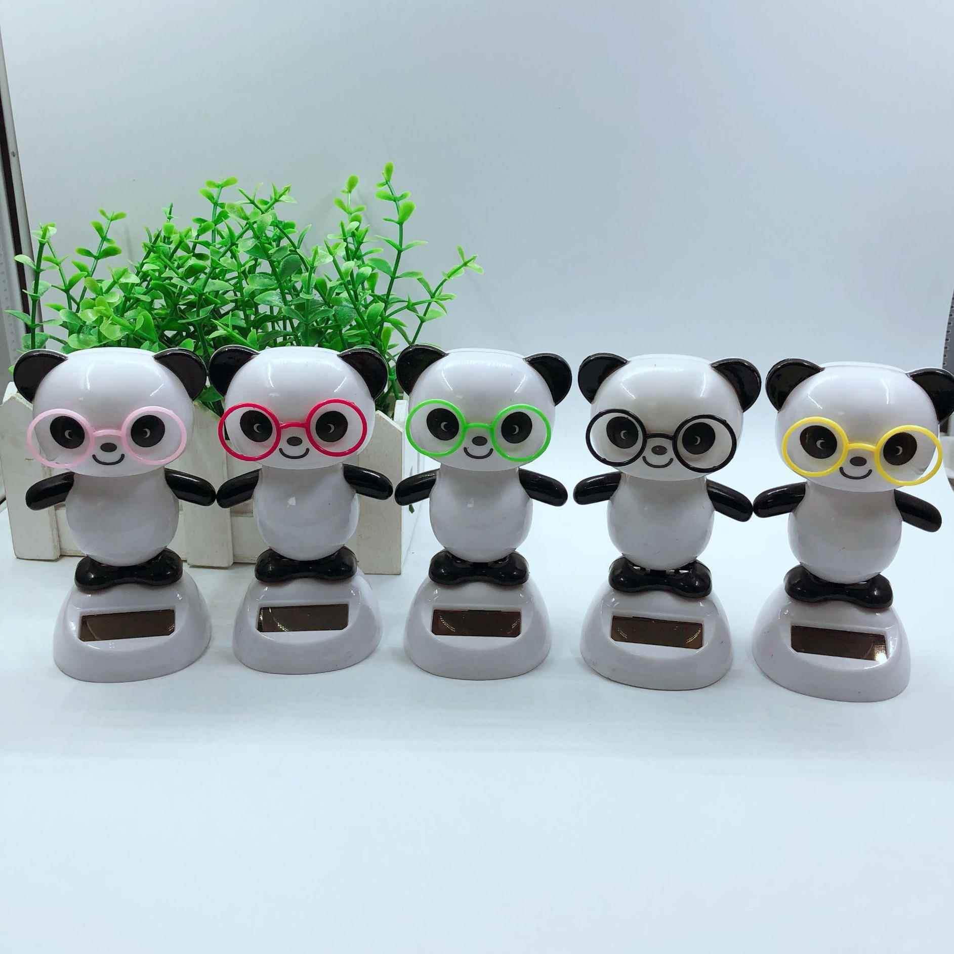 创意太阳能摇摆公仔 卡通熊猫汽车摆件车载饰品外贸