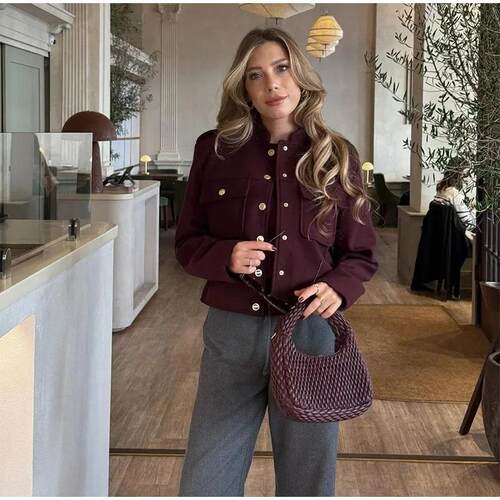 Women Casual Coat Jackets Button Woven Random Print Fall
