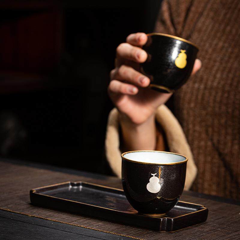 粗陶复古茶杯银光天目福禄对杯陶瓷茶具文创主人个人杯品茗杯单杯