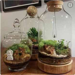 现代简约原木实木底托木球玻璃花瓶 北欧创意家居样板房室内摆设