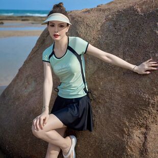 女士泳装 泳衣女款 保守分体微胖女孩遮肚显瘦游泳衣2024年新款