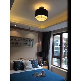 大气中式 乡村吸顶灯 双层黑色布罩圆形客厅卧室LED吸顶灯美式