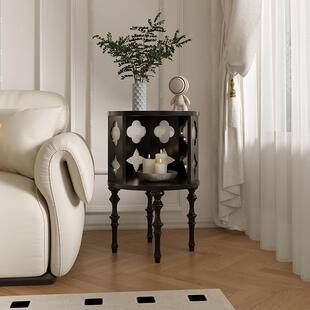 法式复古实XAG木艺几星空术风客厅沙发侧边小茶几中古圆形卧室角