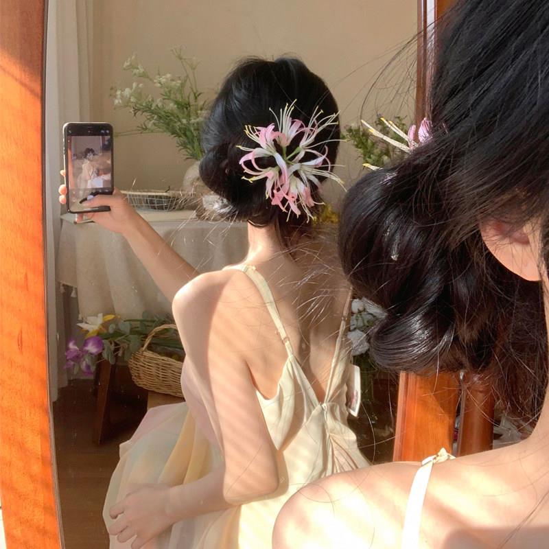 彼岸花发夹春天发饰边夹侧边气质海边拍照氛围感超仙花朵夹子发夹