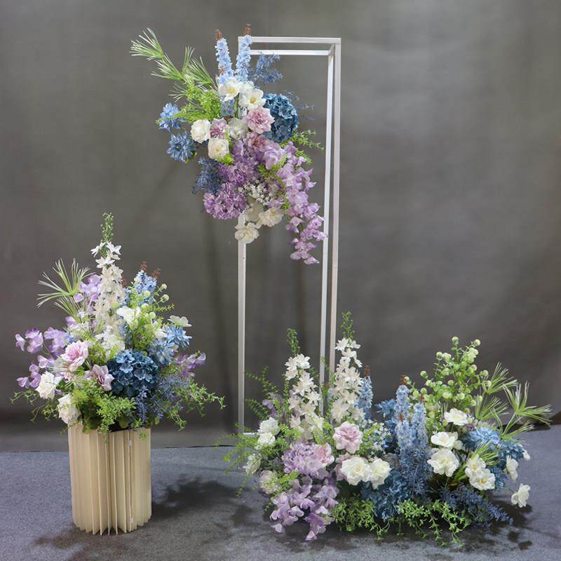 彷真花排婚礼森系蓝紫色莫奈花园婚礼布置路引绢花t台插花艺装饰