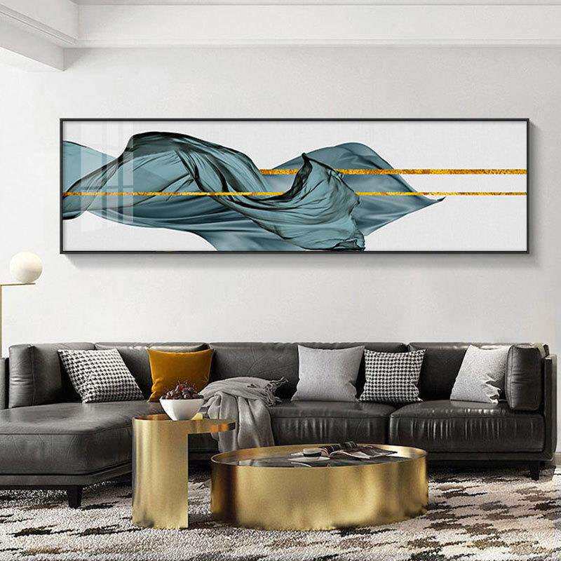 轻奢抽象艺术金箔装饰画现代简约长横幅酒店客厅挂画卧室床头壁画