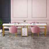 美甲店美甲椅长方形化妆桌小户型少女心ins千鸟格双层美甲桌套装