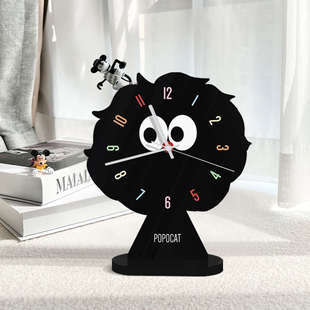 煤球卡通桌面时钟摆件客厅装饰品钟表摆放式简约家用静音卧室座钟