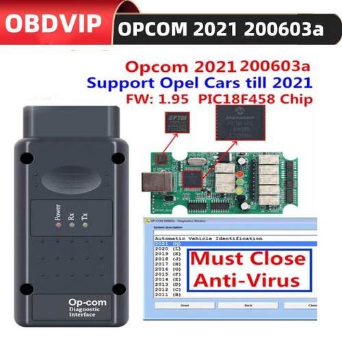 OPCOM 2021 200603a OP-COM V1.95 OPEL诊断仪FT232RQ PIC18F458