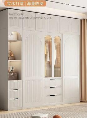 法式奶油卧风轻衣柜家36351用室甜奢美风推拉门收纳橱儿童衣柜衣