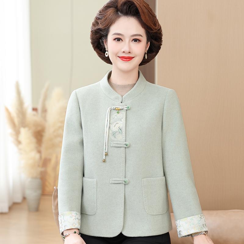 洋气妈妈秋装毛呢外套新中式国风呢子上衣中老年女装短款羊绒大衣