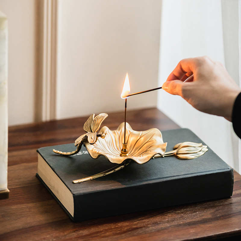 嘉彬家居轻奢黄铜线香炉客厅玄关桌面装饰品家用香插香托茶台摆件