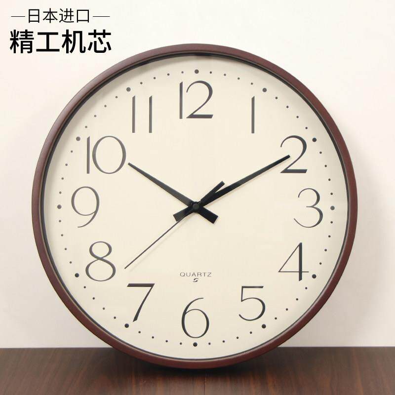 精工机芯实木挂钟静音自动对时电波钟表轻奢家用时钟客厅简约挂表
