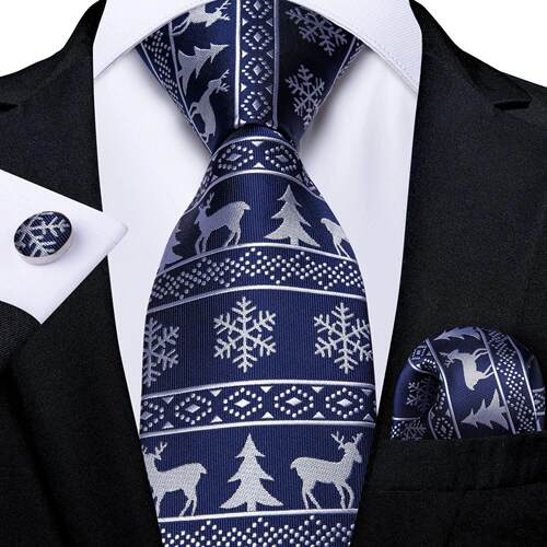 Mens Christmas Ties Set Blue White 8cm Wide Silk Neck Tie Po