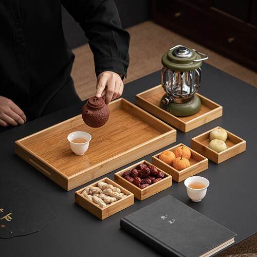 竹制七件套茶点盘家用分格创意干果收纳盒糖果盒围炉煮茶托盘